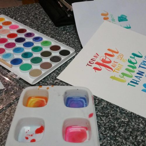 My watercolour paint palette is one of my favourite brush lettering mediums! |by@joyadanwrites
