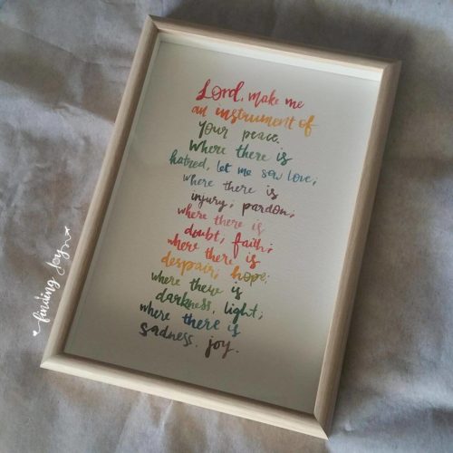 Brush Lettering Art | Prayer of St Francis | Hand written and in stained oak frame | Perfect for the nursery: Brush Lettering Art | by @joyadanwrites