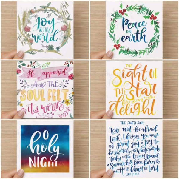 6 Pack - Catholic Christmas Cards - Watercolour 2019 Designs Joy Adan