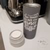 Open view - insulated travel coffee cup - This mama runs on grace and coffee