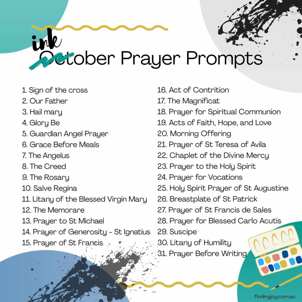 List of 31 Catholic Prayers to form as "prompts" for creative art as part of Inktober 2020